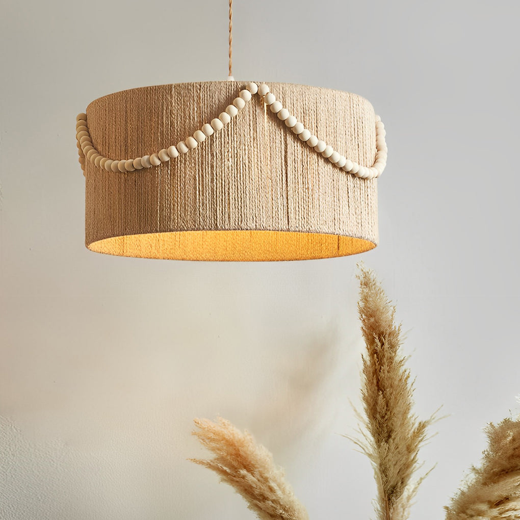 Round Twine Rope Wood Beads Tassels Boho Chandelier
