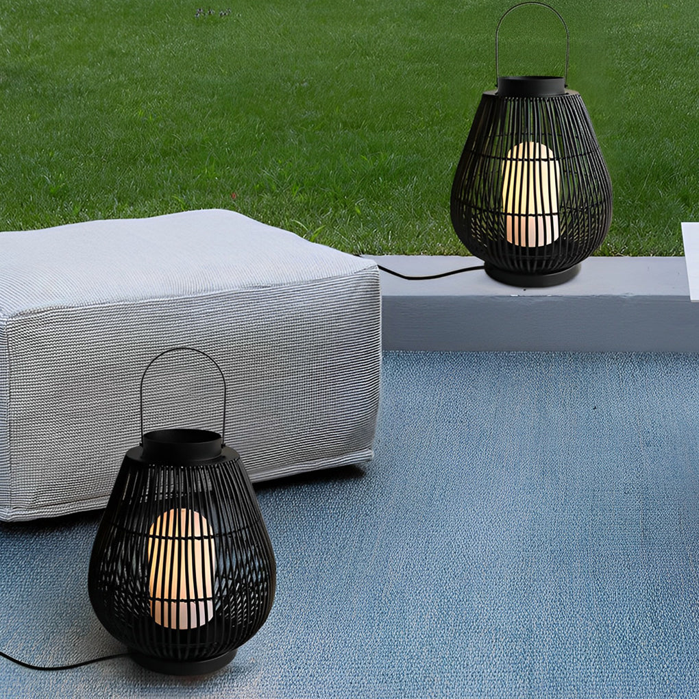 Portable Black Contemporary Iron Woven E26 Pillar Accent Exterior Lantern, Outdoor Wall Light, detail 3