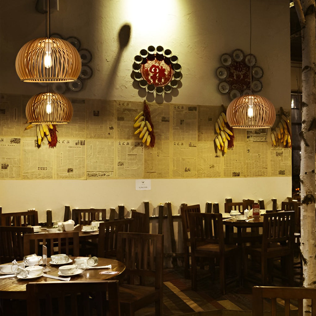 Semi-circle Wood Lantern Shaped Nordic Chandelier