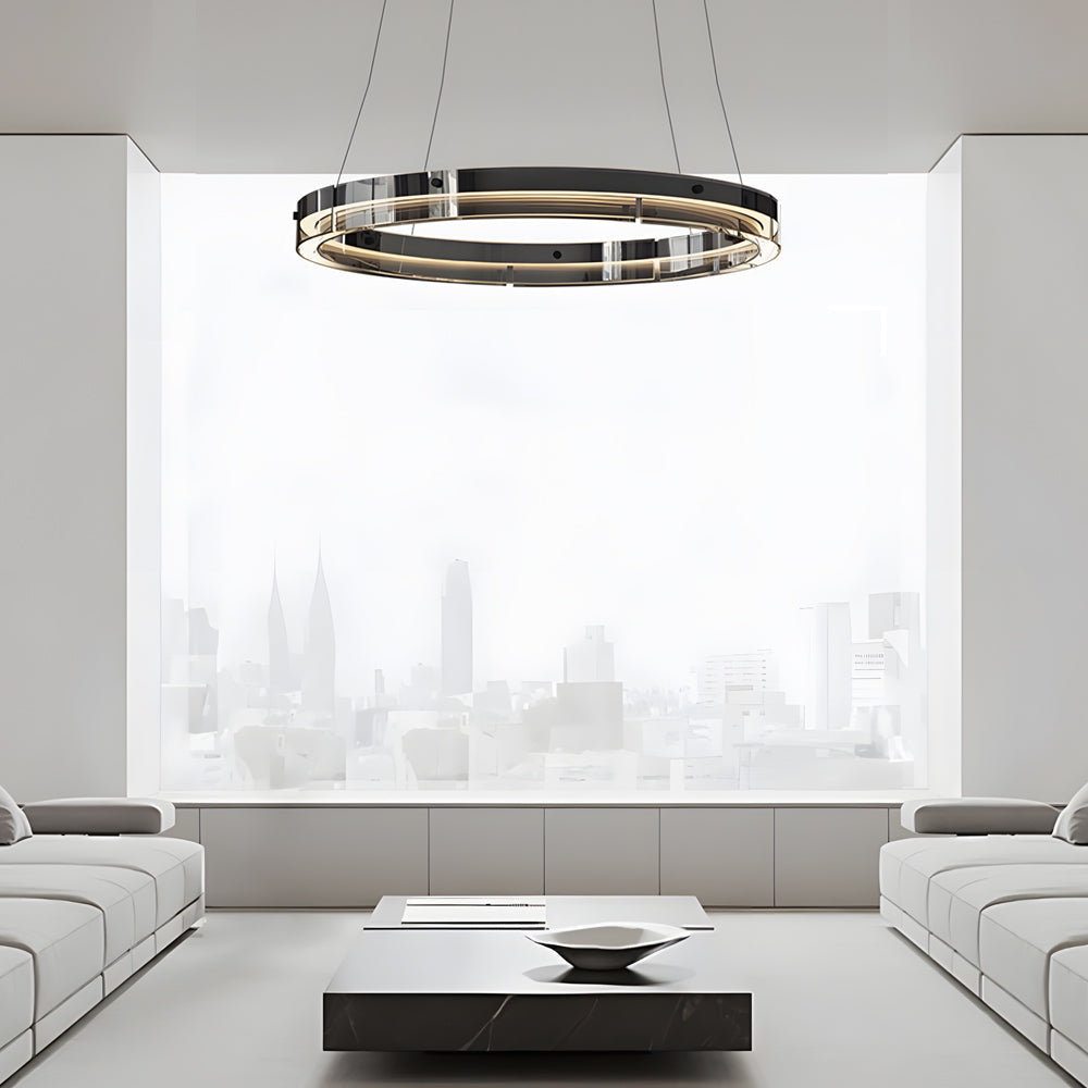 Black Glass Dimmable LED Ring Chandelier