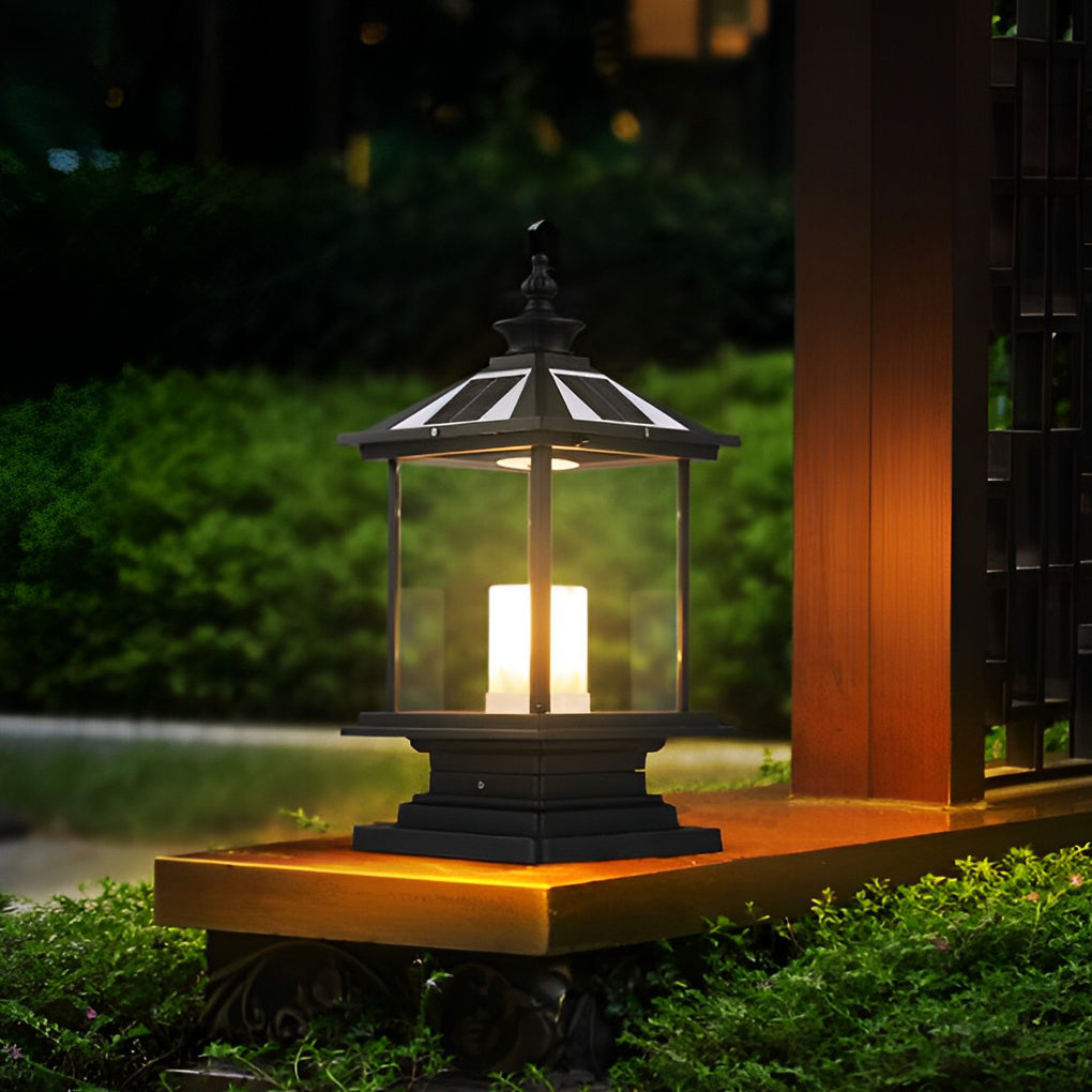 Glass Retro Waterproof Intelligent LED European Style Solar Fence Post, lighting fixture, main view, Tianguang Select