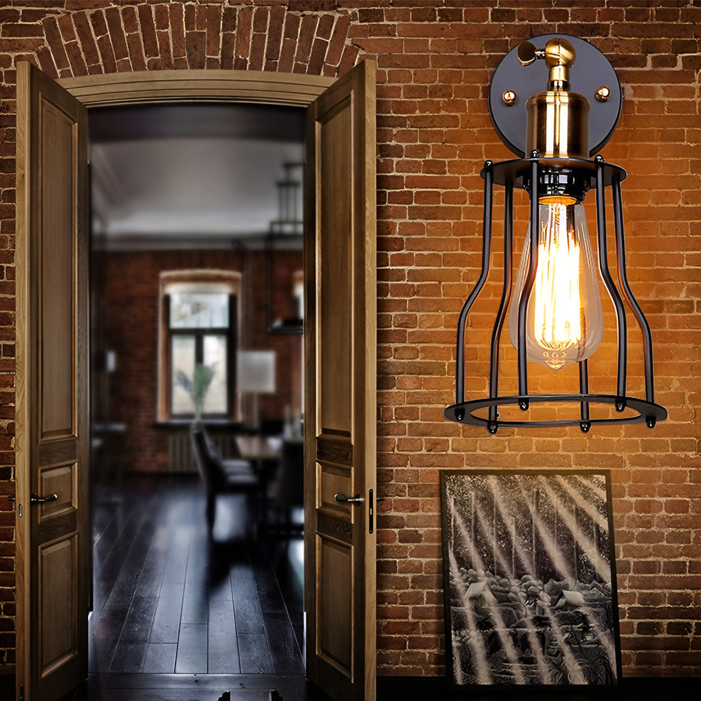 Adjustable Retro Iron E26 Waterproof Industrial Plug-In Wall Light, Plug-In Wall Sconce, Dia 5.5in x H 9.8in