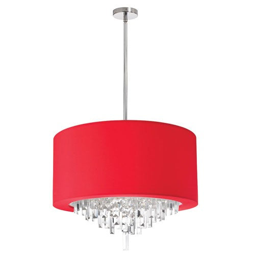 Six-Light Crystal Pendant with Red Lycra Drum Shade