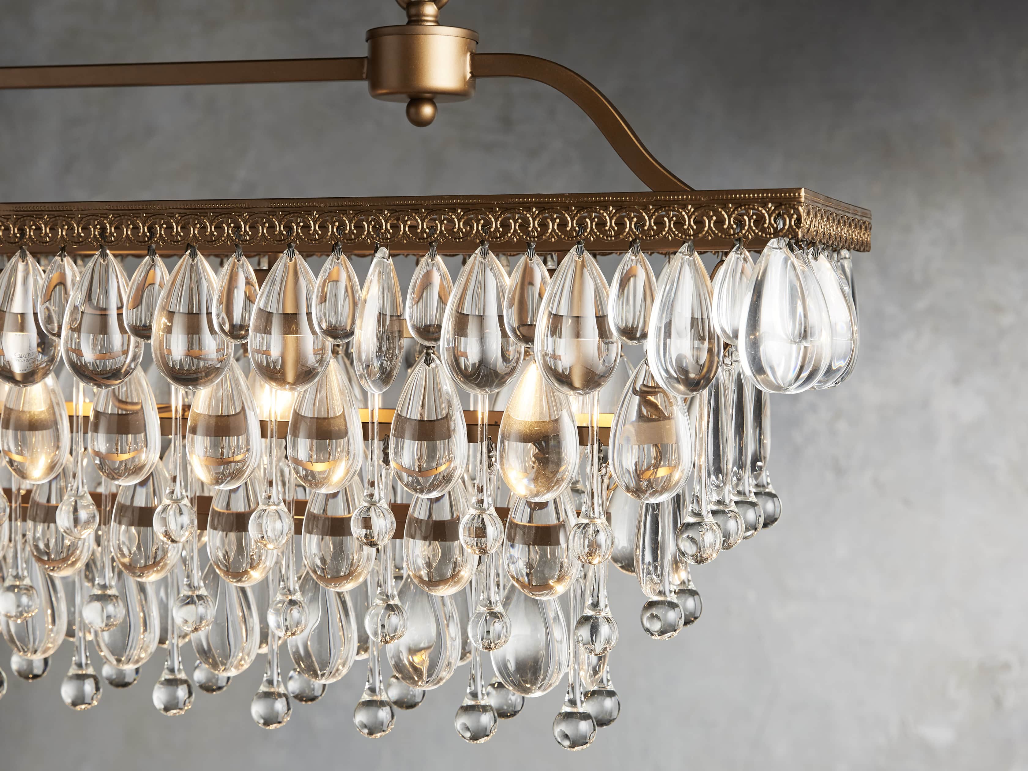 Close-up angle of Anabella Rectangular Chandelier showing form and material detail