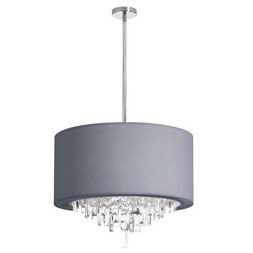 Six-Light Crystal Pendant with Silver Lycra Drum Shade