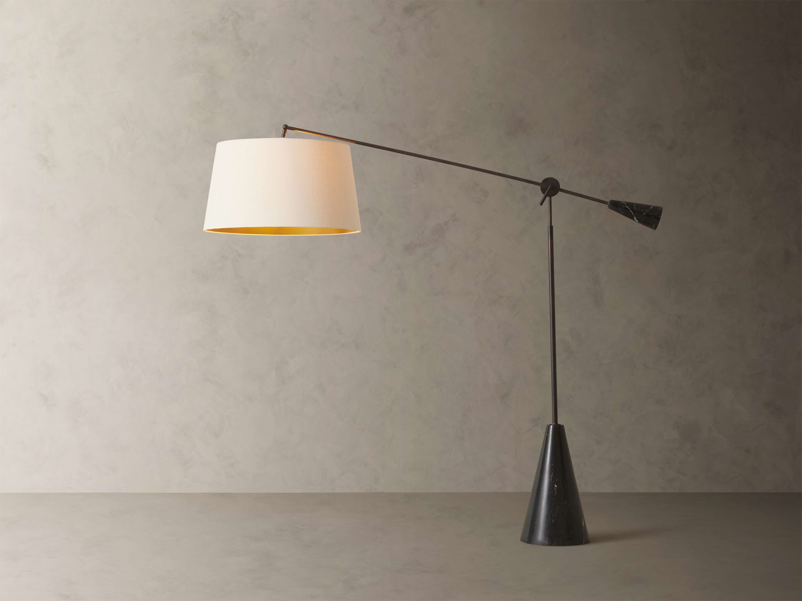 Dione Task Floor Lamp floor lamp in brass, marble, iron, fabric | Tianguang Select
