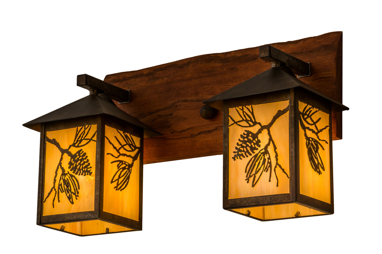 Balsam Pine 2-Light 12.00" Steel,Natural Wood Wall Sconce front view