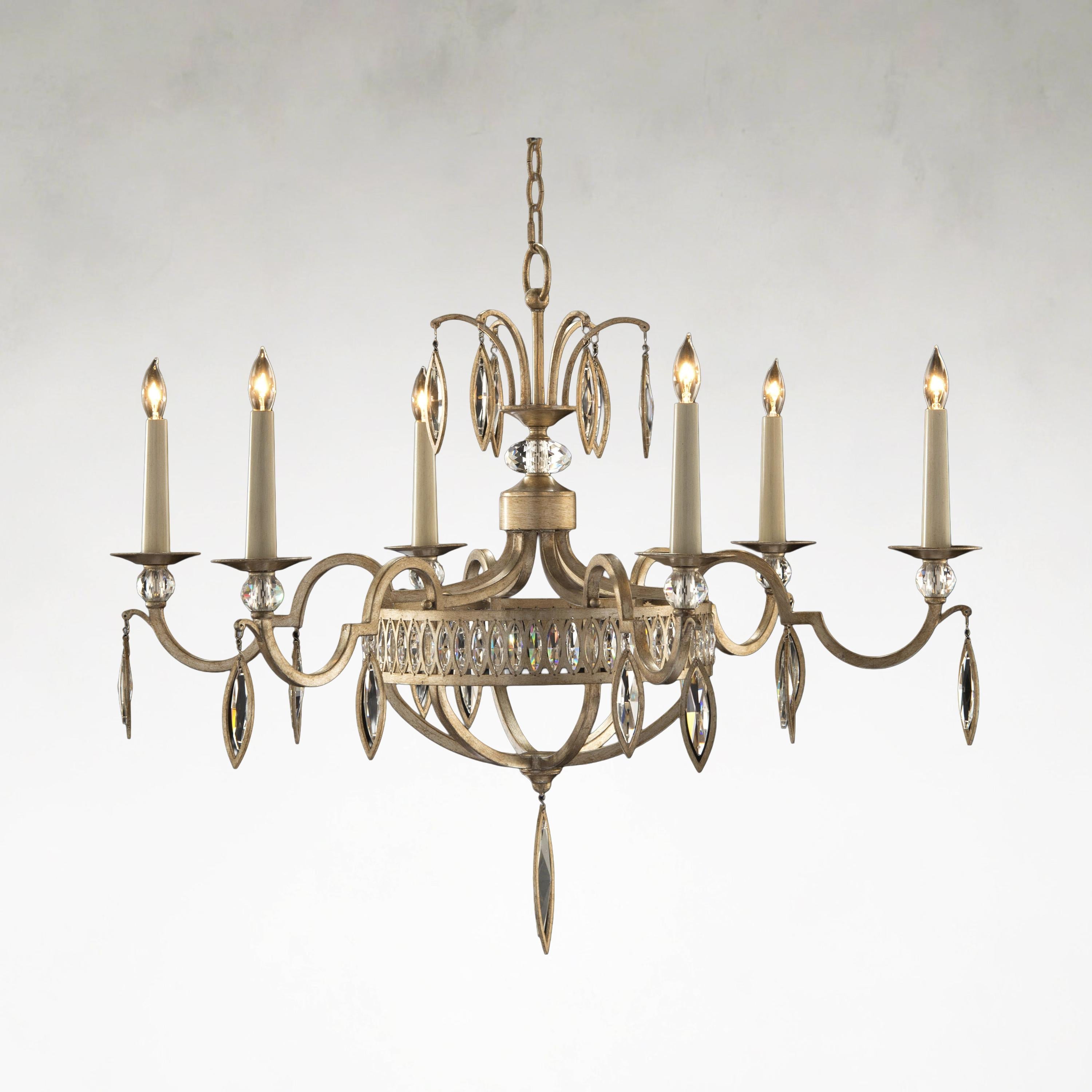 Marquis Crystal 6-Light 36-Inch Vintage Silver Leaf Chandelier Ceiling Light