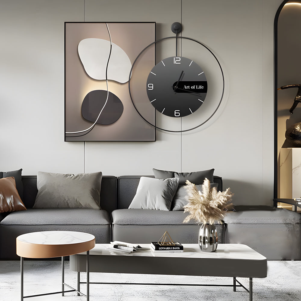 Geometric Silent Wall Clock Canvas Painting Wall Sconce