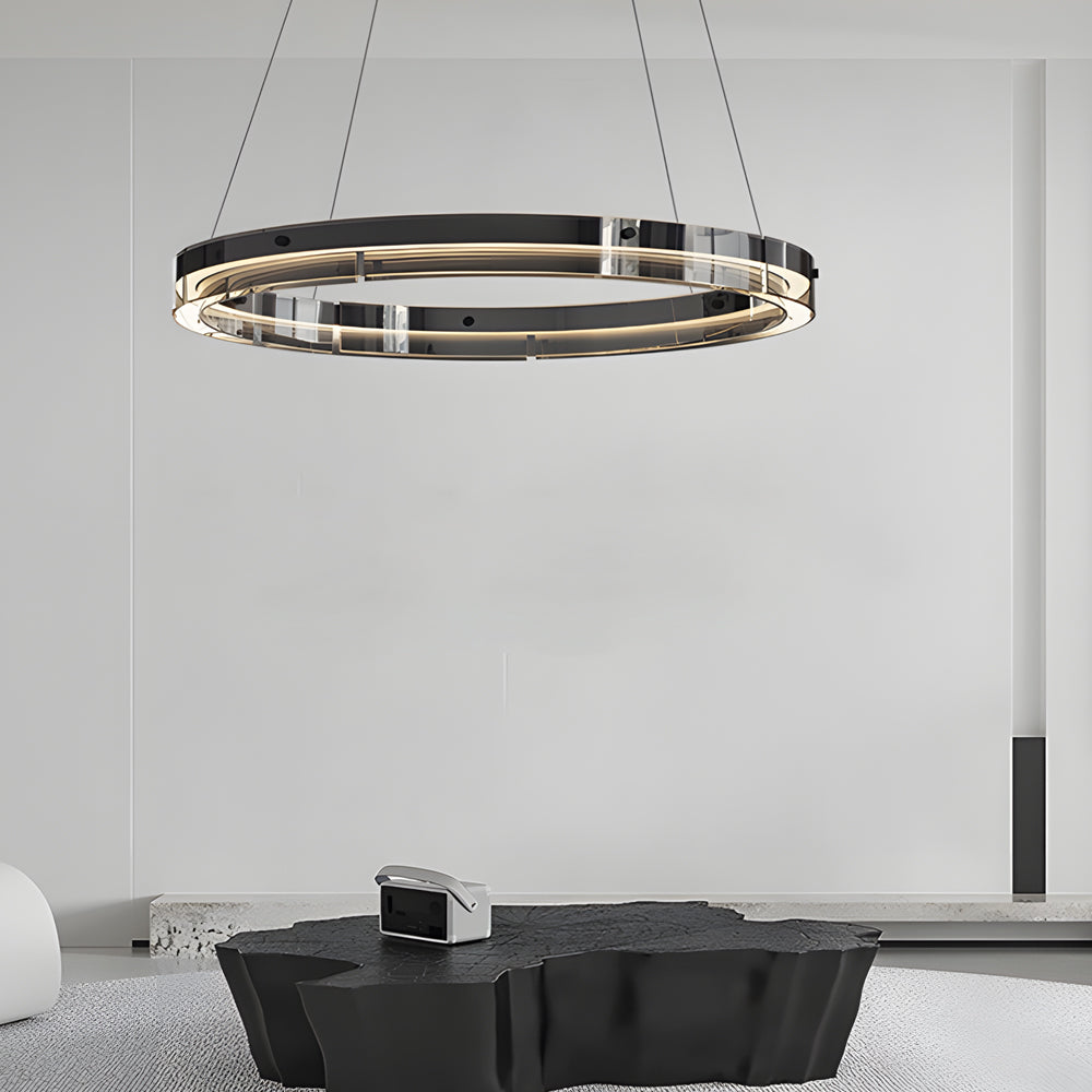 Black Glass Dimmable LED Ring Chandelier