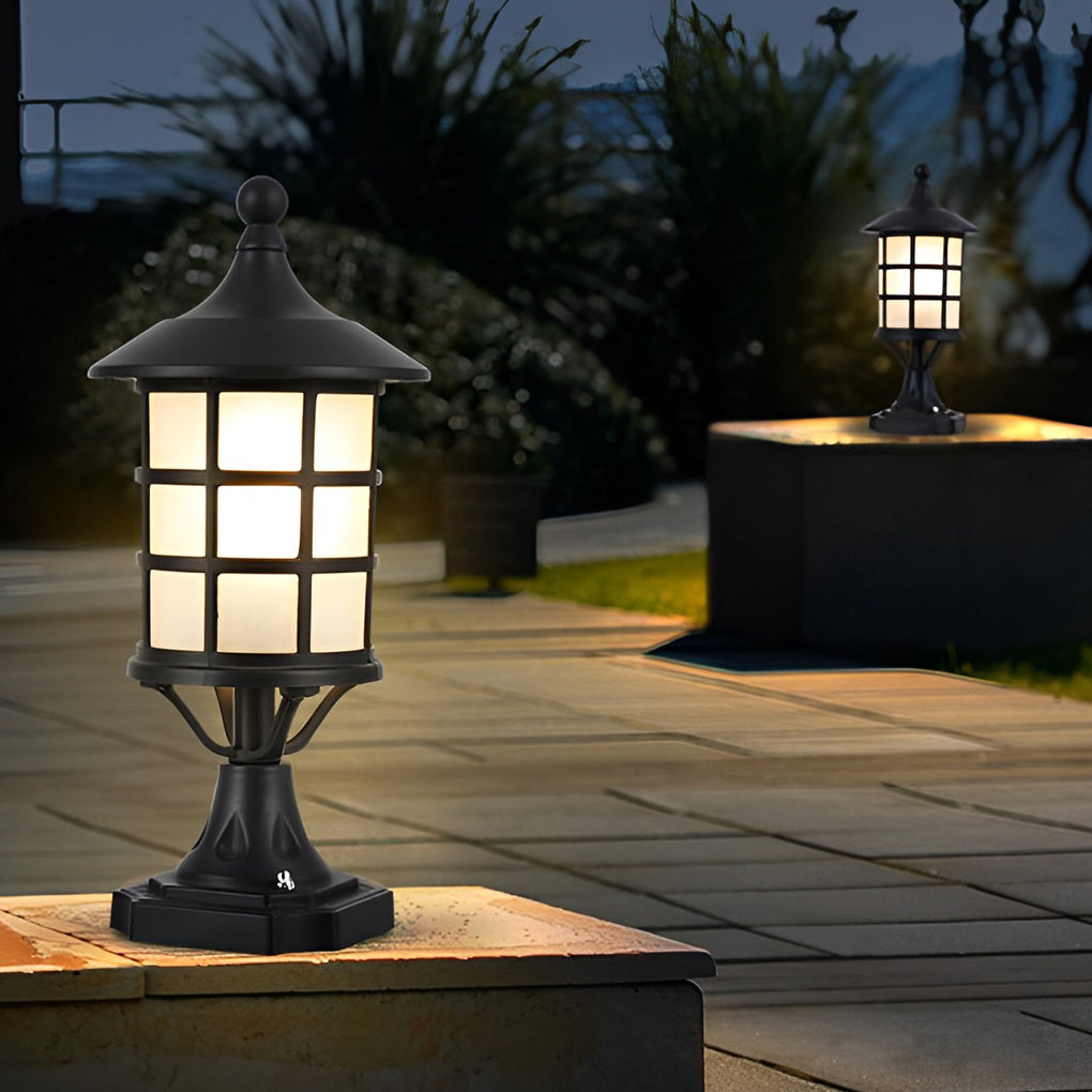 Circular Cage Waterproof LED Black Contemporary Solar Fence Post Lights, lighting fixture, main view, Tianguang Select