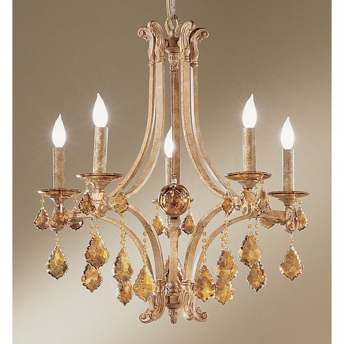 Leather Five-Light Chandelier with French Pendalogs