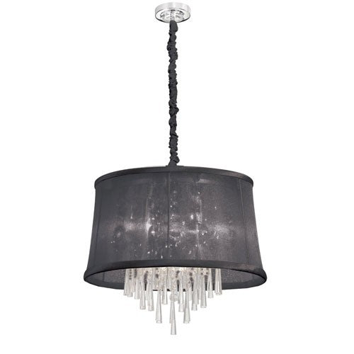 Six-Light Polished Chrome and Clear Crystal Pendant W