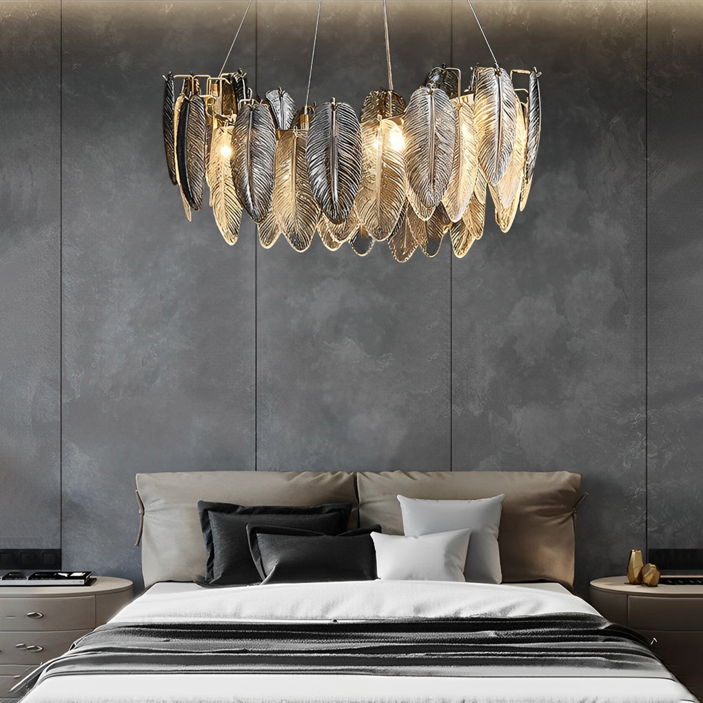 Romantic Feathers Glass Three Step Dimming Chandelier