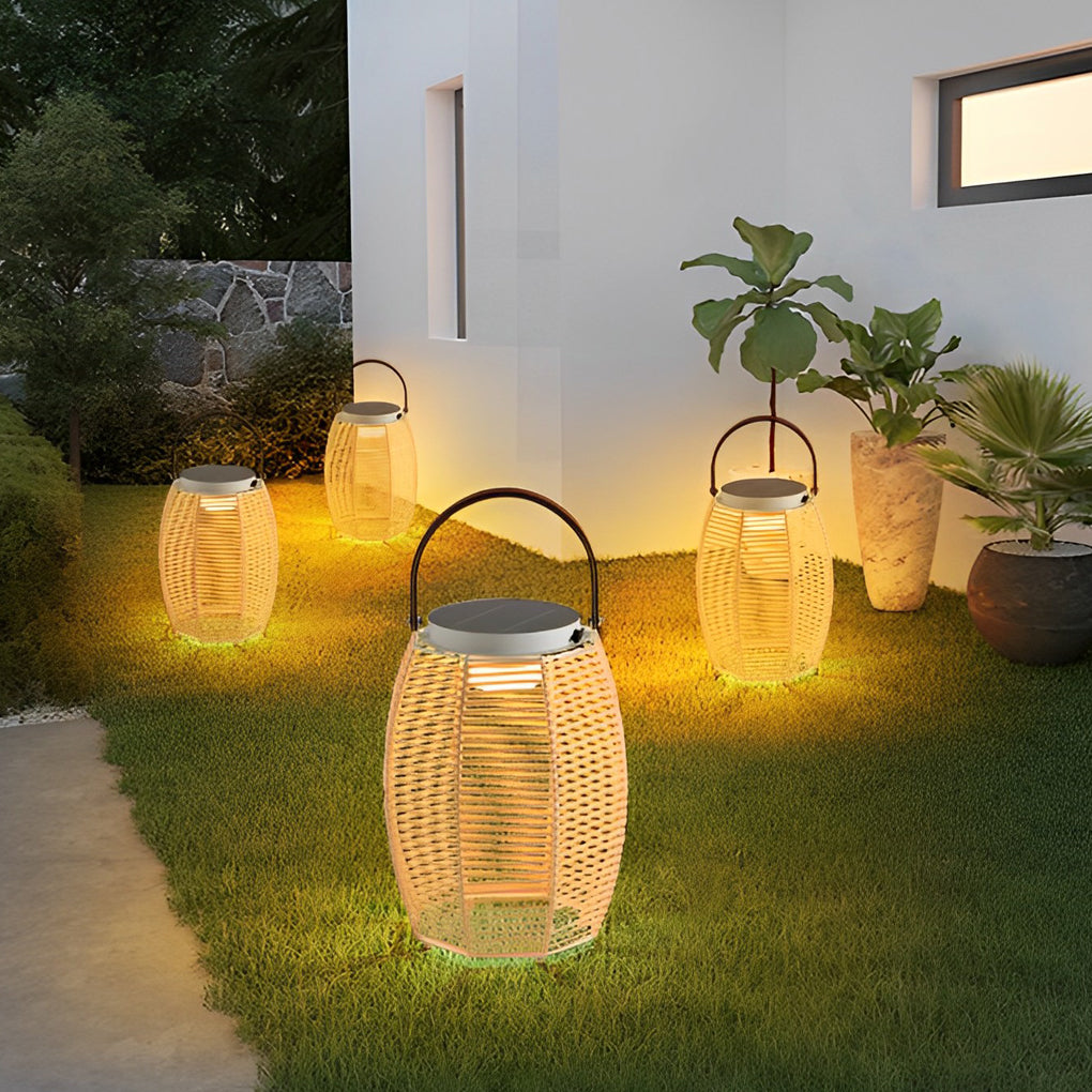 Portable Rattan LED Waterproof Solar Powered Floor Lamp