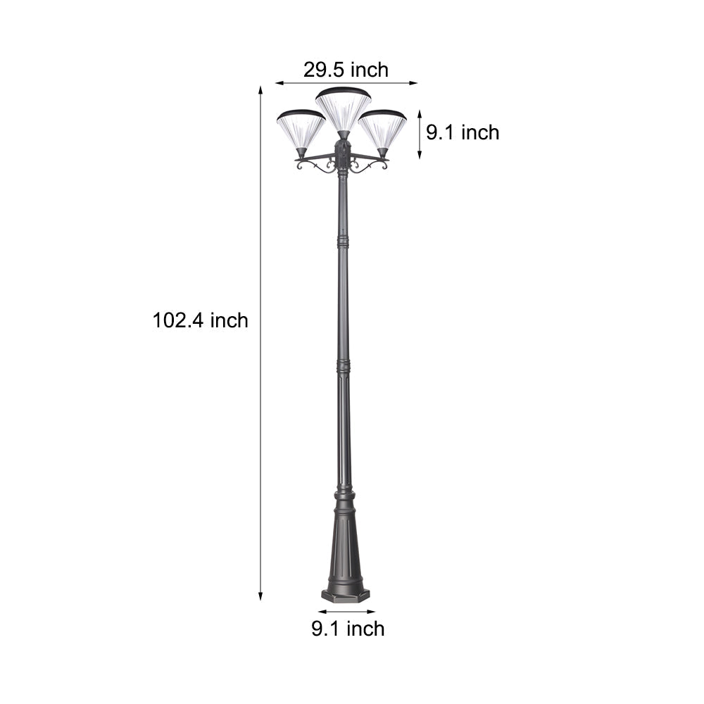 102-Inch Black Outdoor Street Light with 3-Light Post