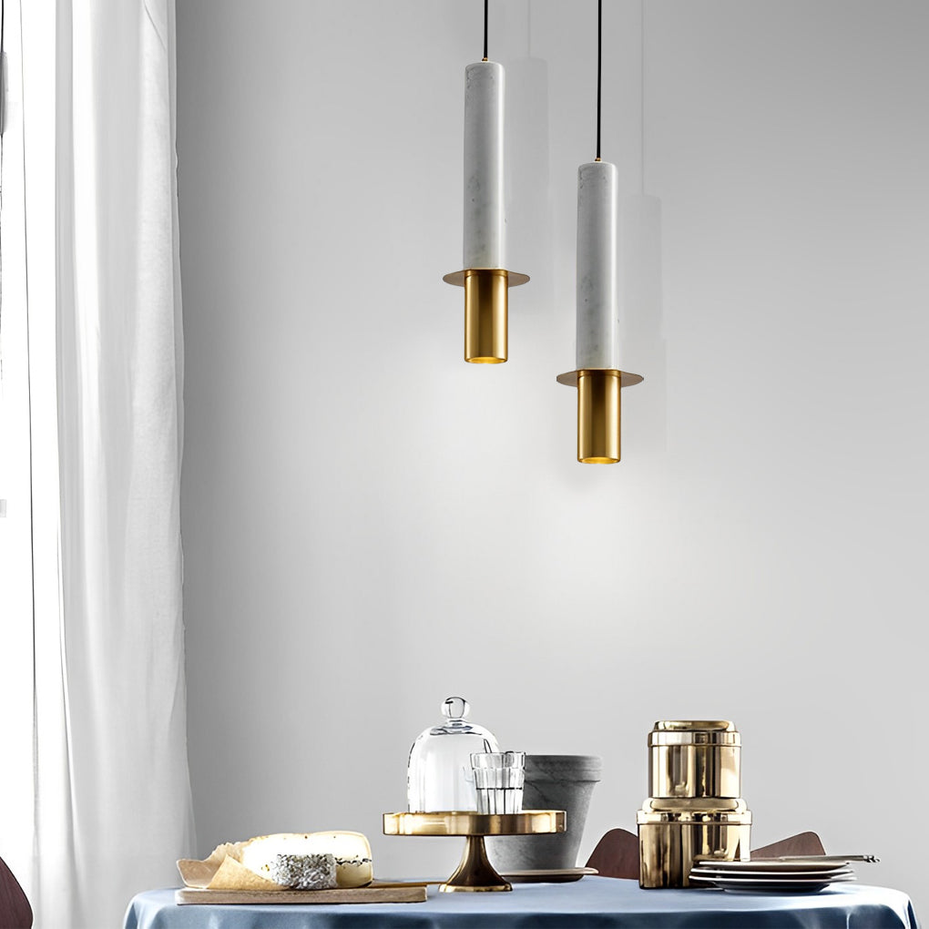 Marble Elongated Cylindrical Terrazzo LED Chandelier