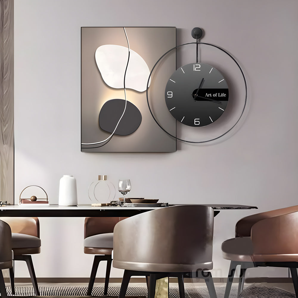 Geometric Silent Wall Clock Canvas Painting Wall Sconce