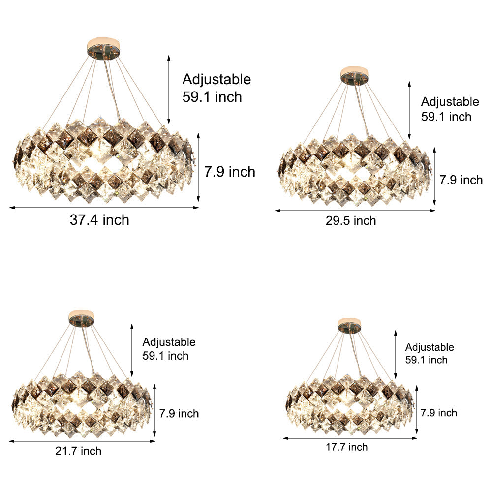 Round Long 3 Step Dimming Crystal Chandelier Dining