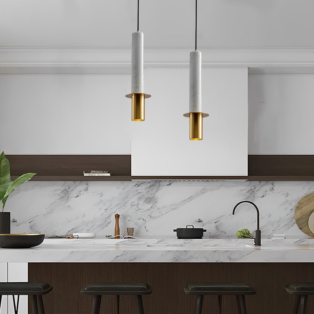 Marble Elongated Cylindrical Terrazzo LED Chandelier