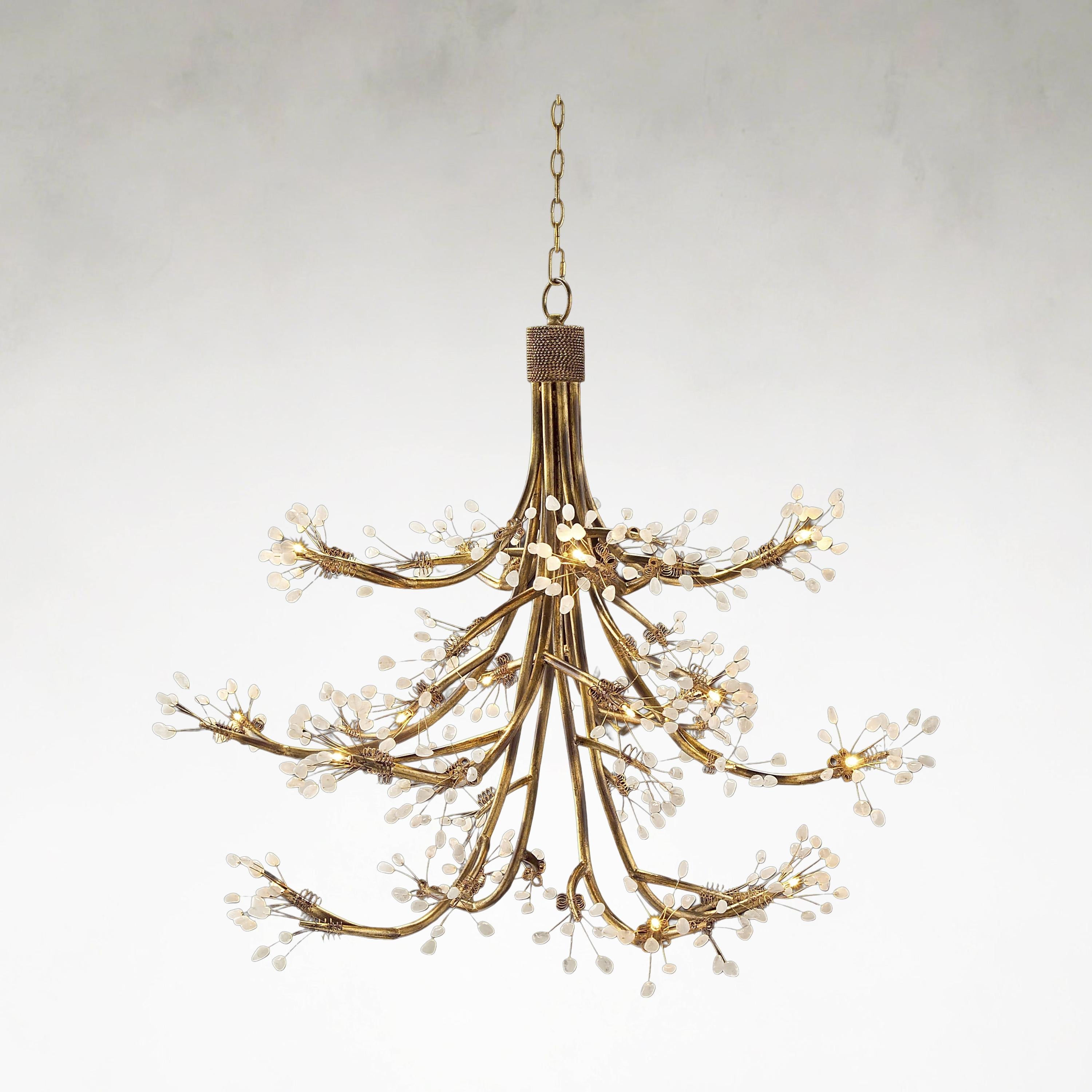 Leah Si x teen-Light 50-Inch Vintage Gold Chandelier Ceiling Fi x ture