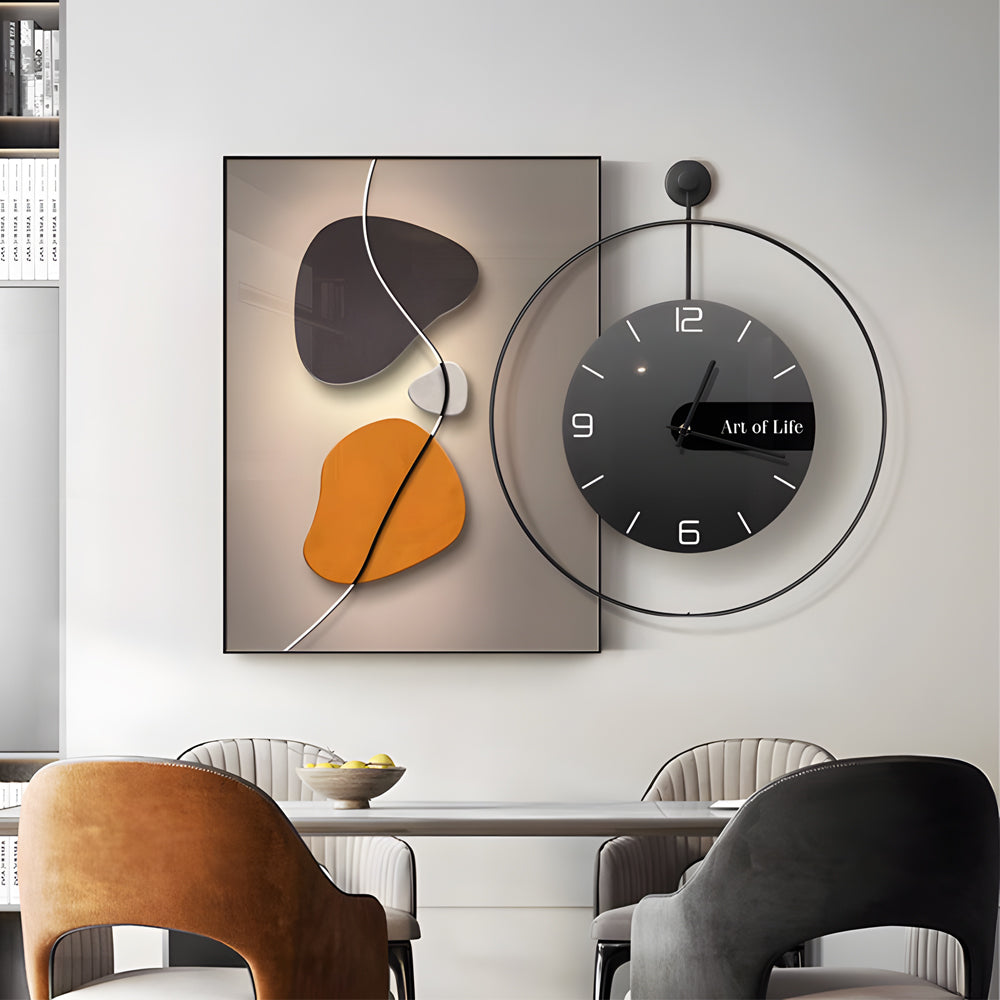 Geometric Silent Wall Clock Canvas Painting Wall Sconce