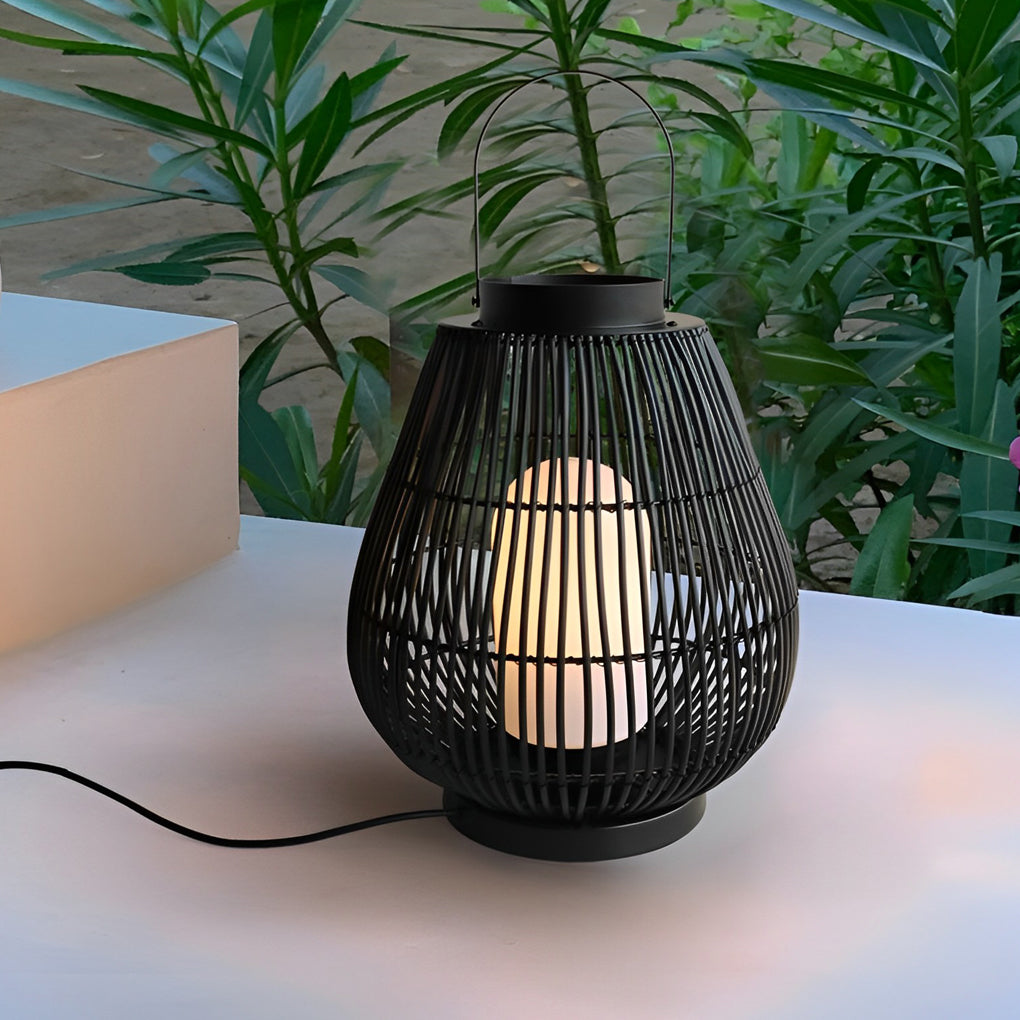 Portable Black Contemporary Iron Woven E26 Pillar Accent Exterior Lantern, Outdoor Wall Light, detail 7