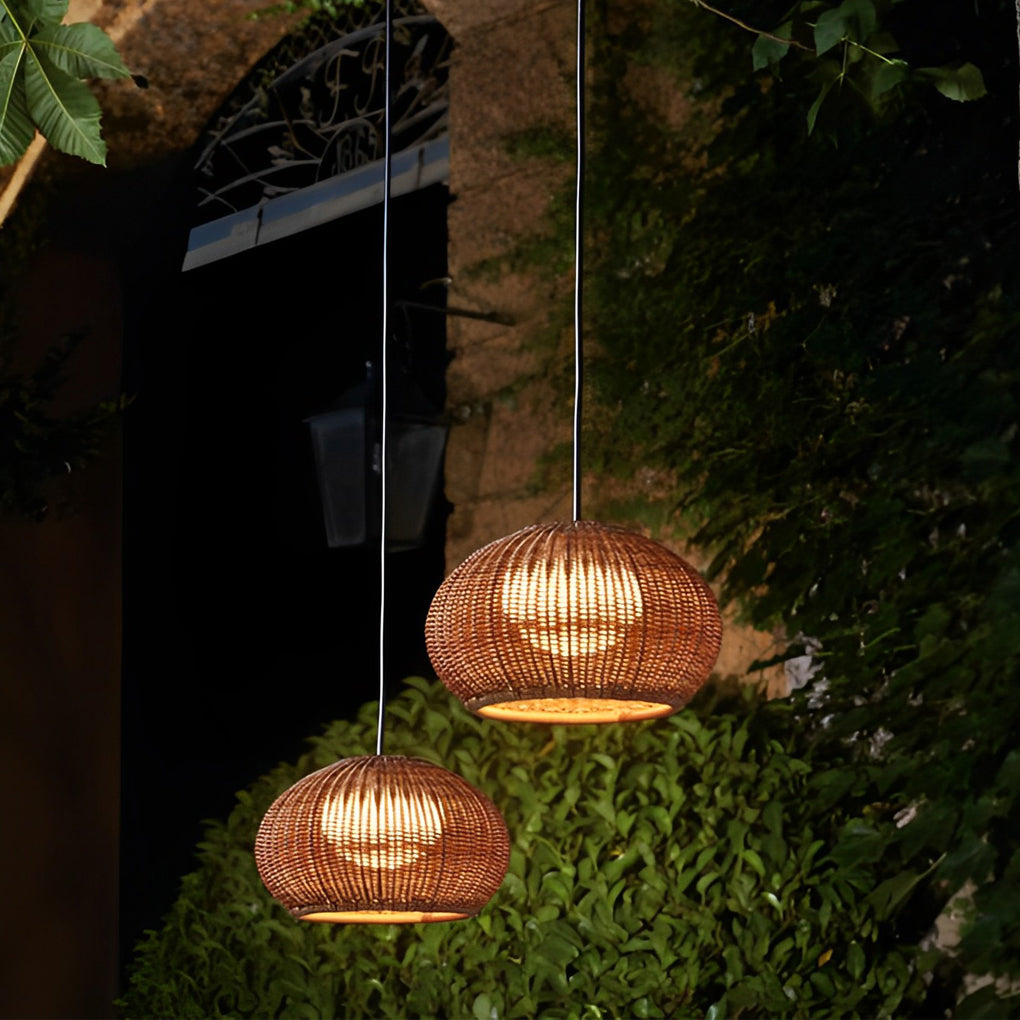 Lantern Shaped Waterproof Rattan Outdoor Chandelier