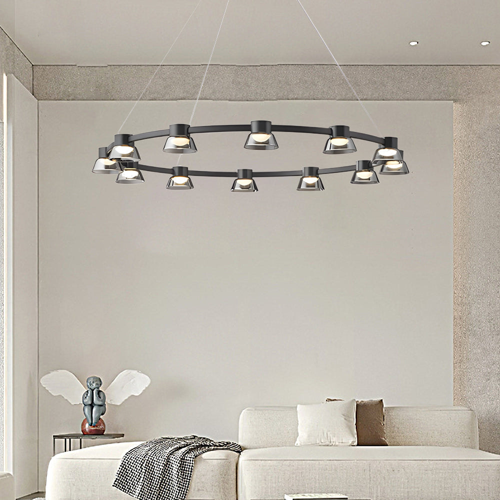 Ring LED with Smoke Gray Glass Chandelier