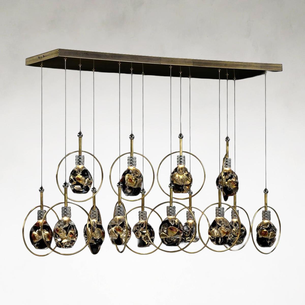Bergamos 14-Light 42-Inch Brass and Polished Nickel Rectangular Chandelier Ceiling Light