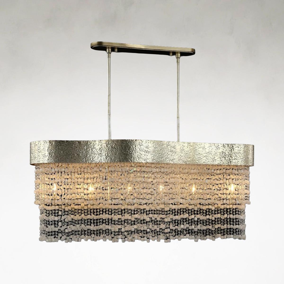 Crystal Drape 6-Light 48-Inch Champagne Silver Linear Chandelier Ceiling Light
