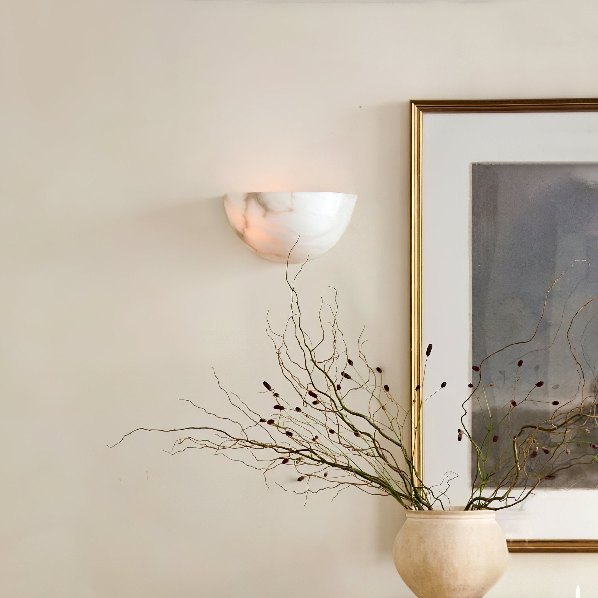 Alabaster Half-Moon Wall Light, Hardwired Wall Sconce, detail 3