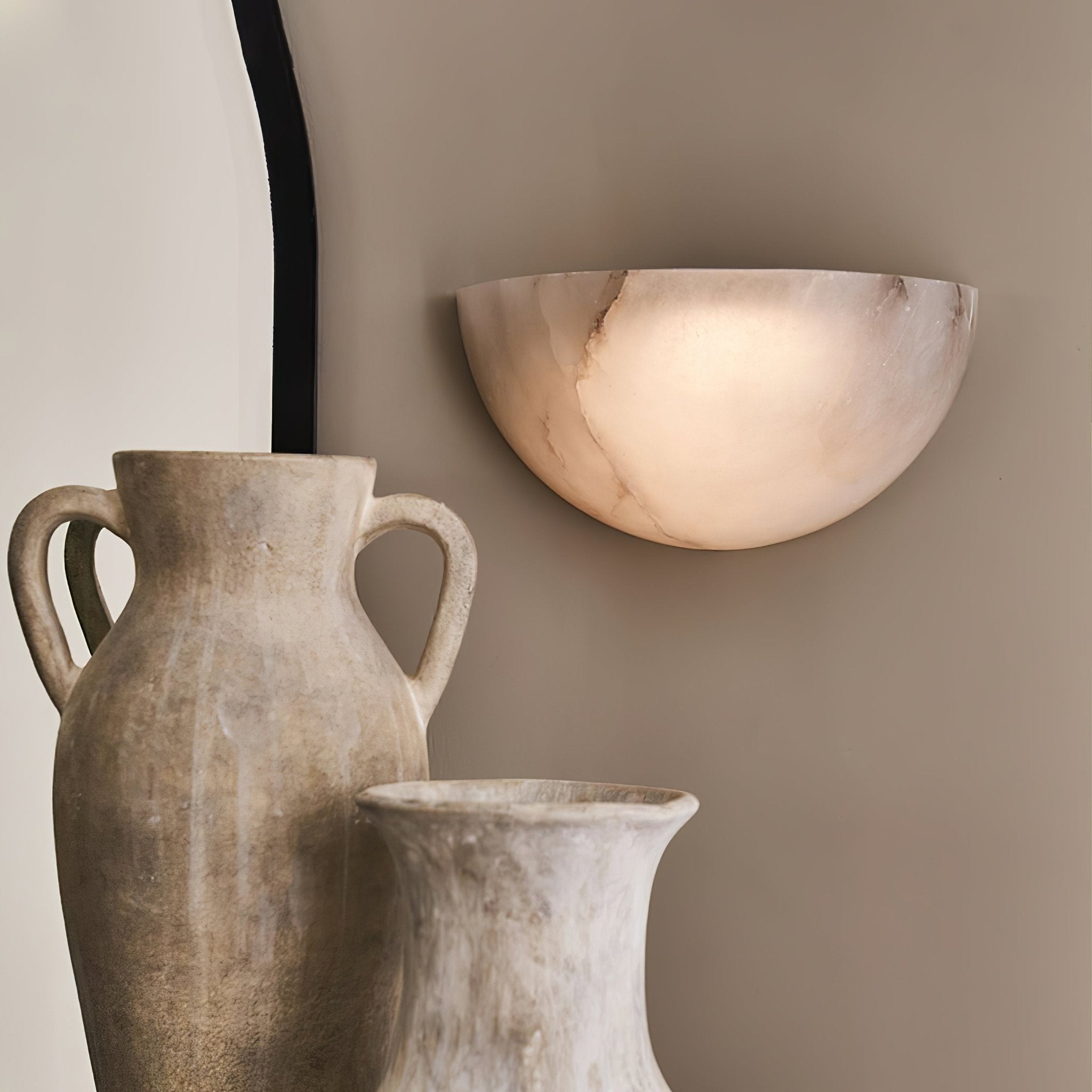 Alabaster Half-Moon Wall Light, Hardwired Wall Sconce, detail 5