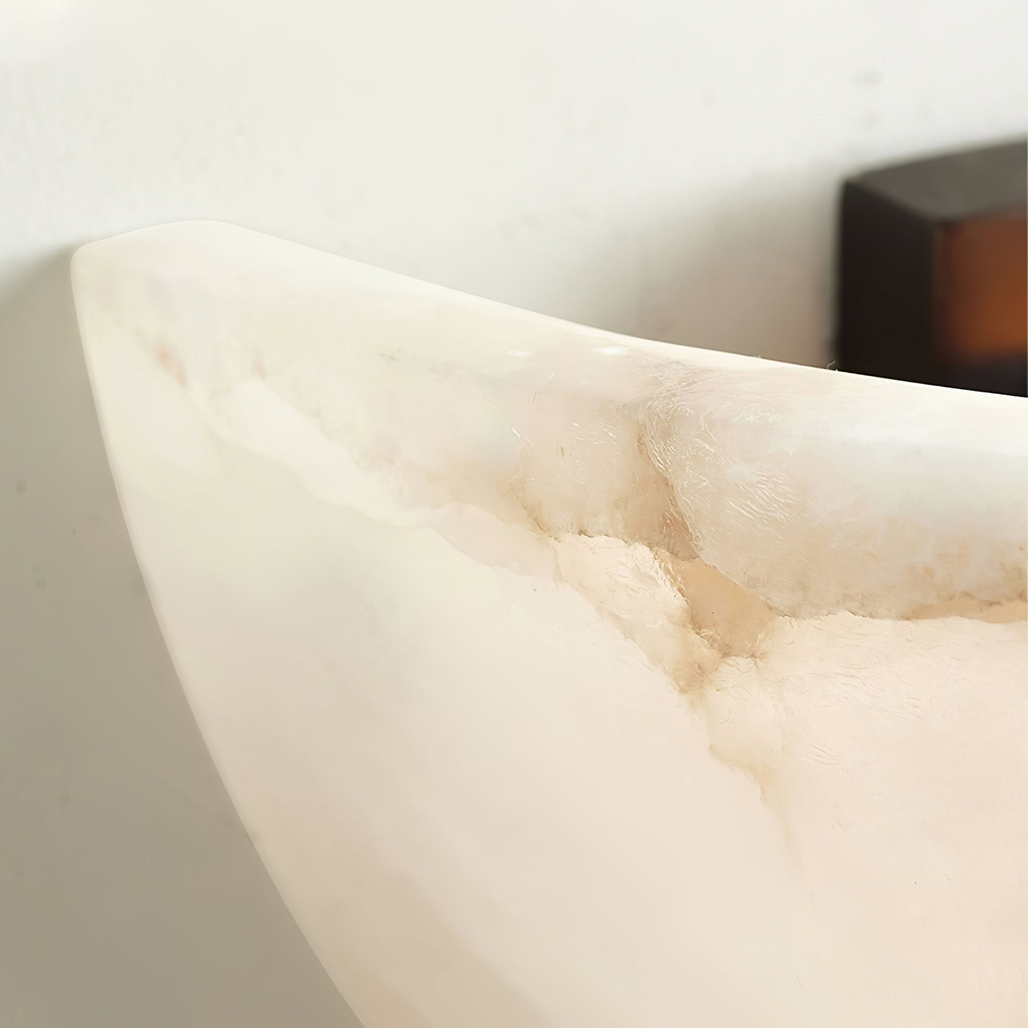 Alabaster Half-Moon Wall Light, Hardwired Wall Sconce, detail 6