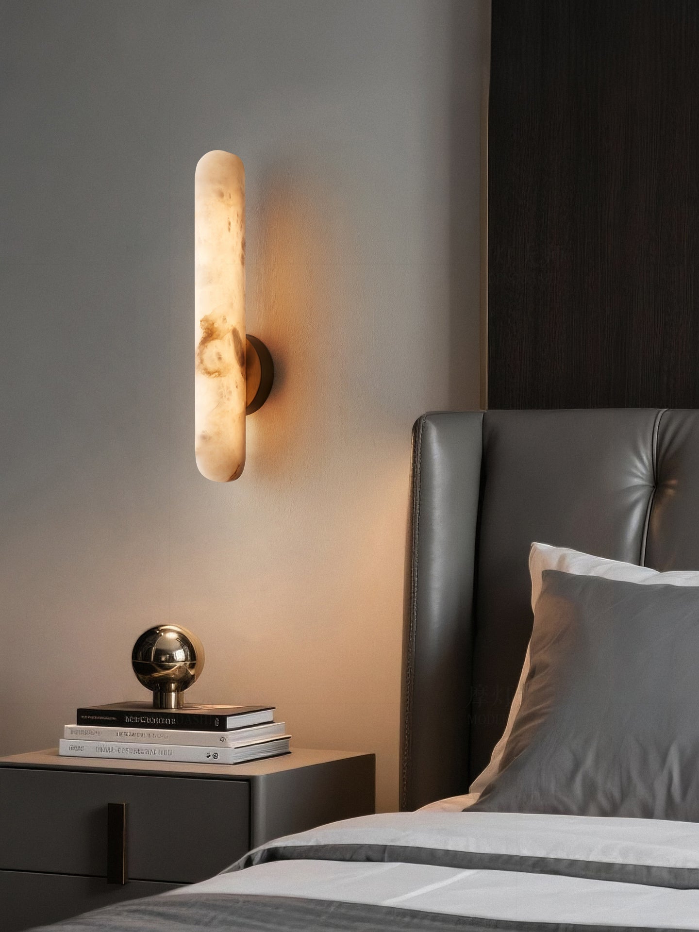 Alabaster Rod Wall Light, Hardwired Wall Sconce, detail 7