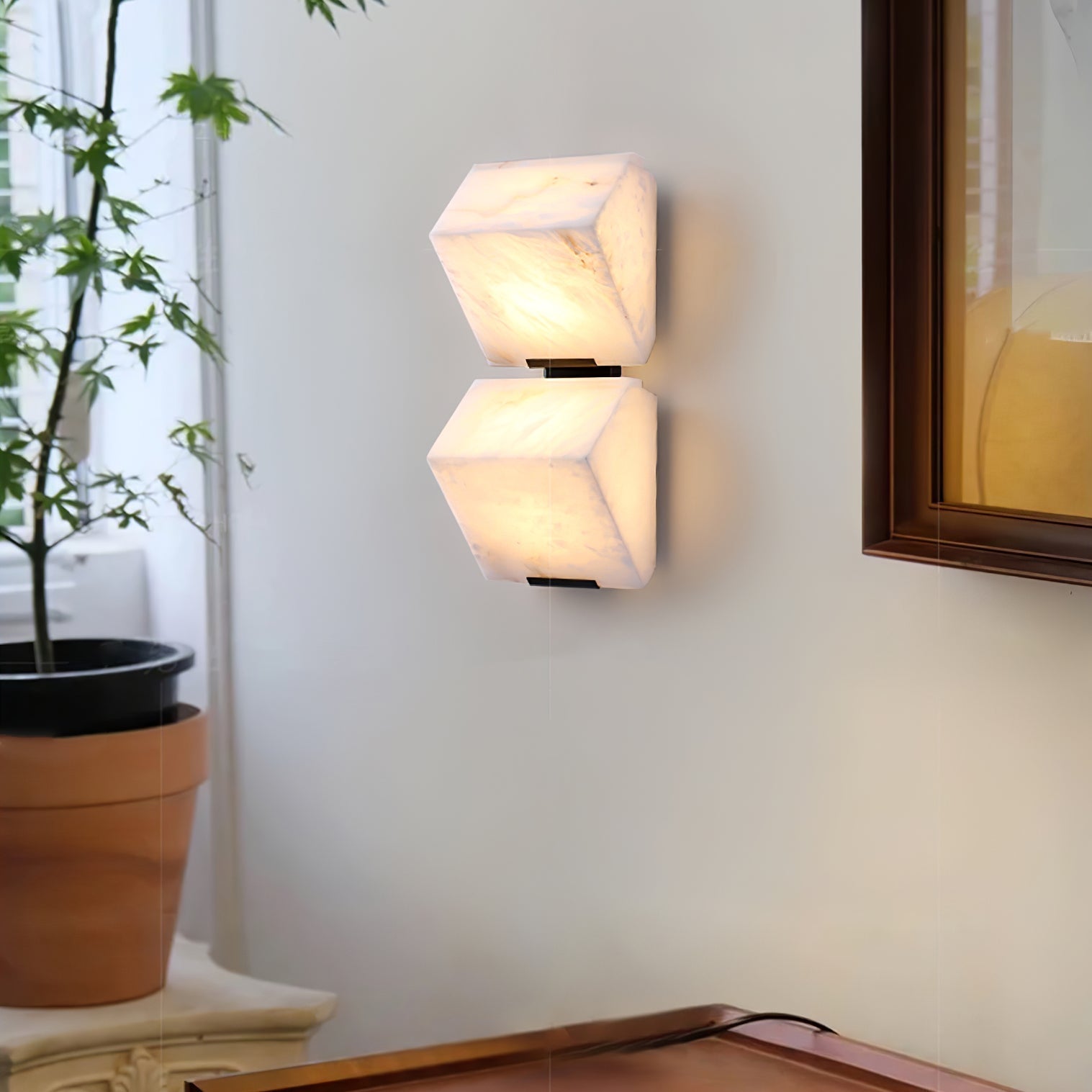 Alabaster Staircase Wall Light, Hardwired Wall Sconce, detail 8