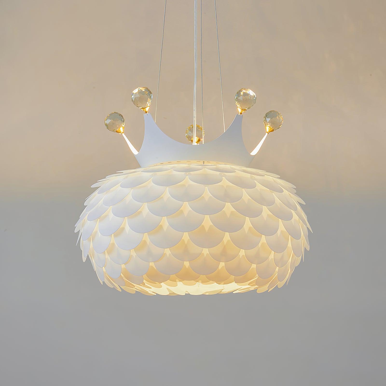 Side view of crystal pendant light for scale and shape reference