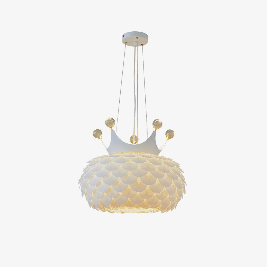 Side view of crystal pendant light for scale and shape reference