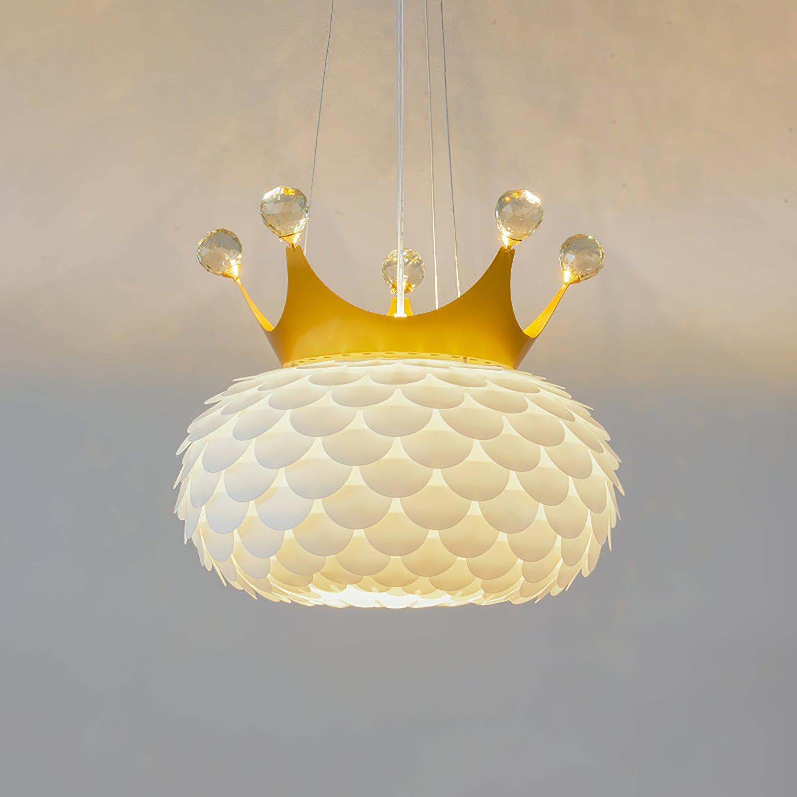 Side view of crystal pendant light for scale and shape reference