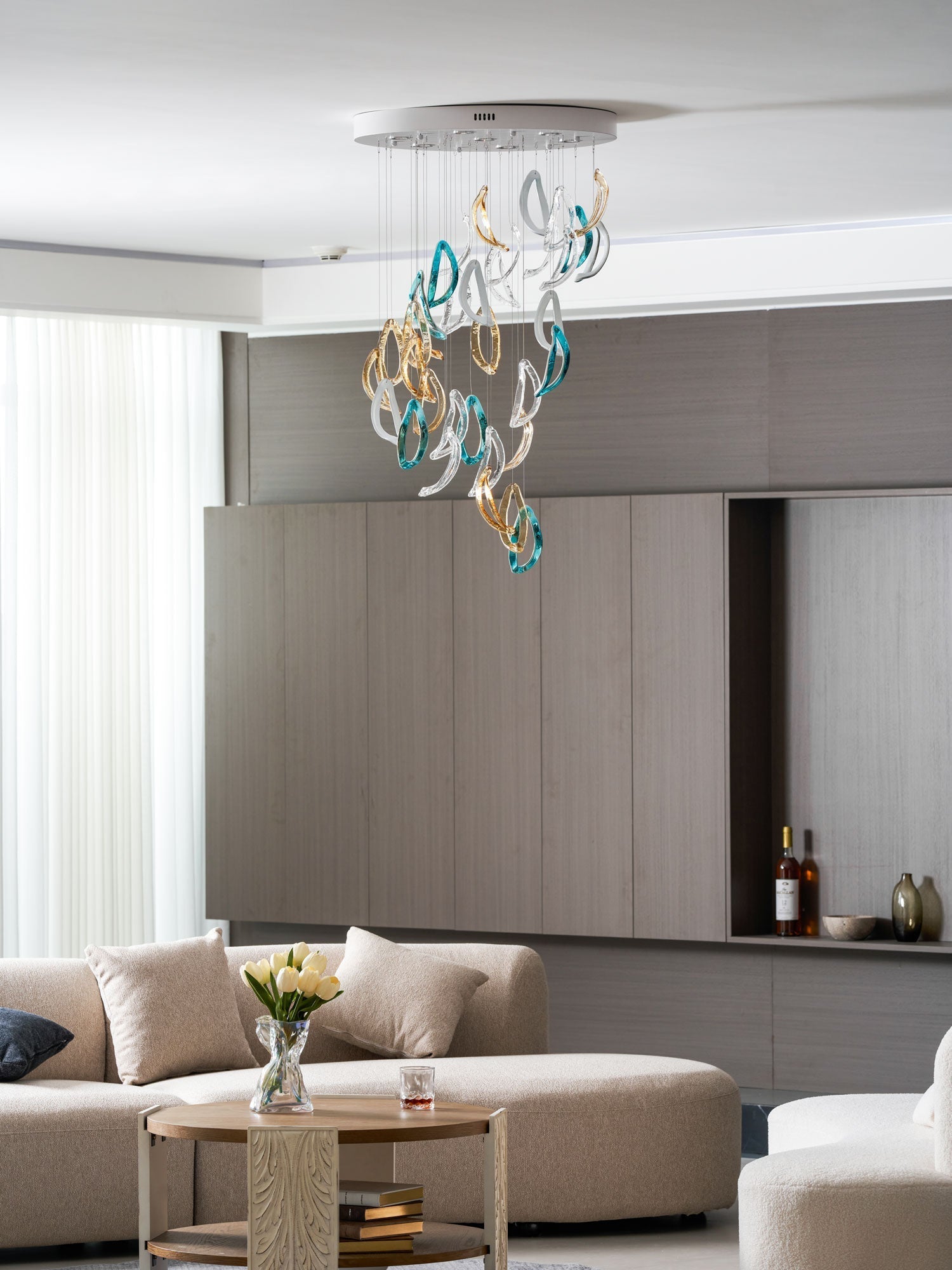 Aqua Ripple Glass Art Customizable Chandelier