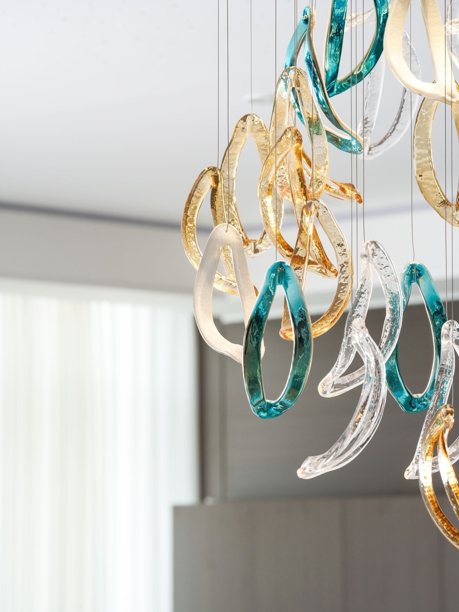 Aqua Ripple Glass Art Customizable Chandelier