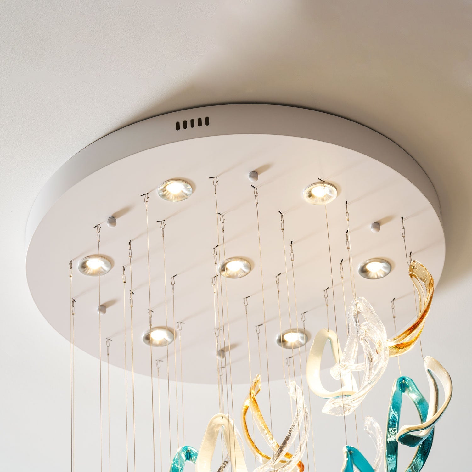 Aqua Ripple Glass Art Customizable Chandelier
