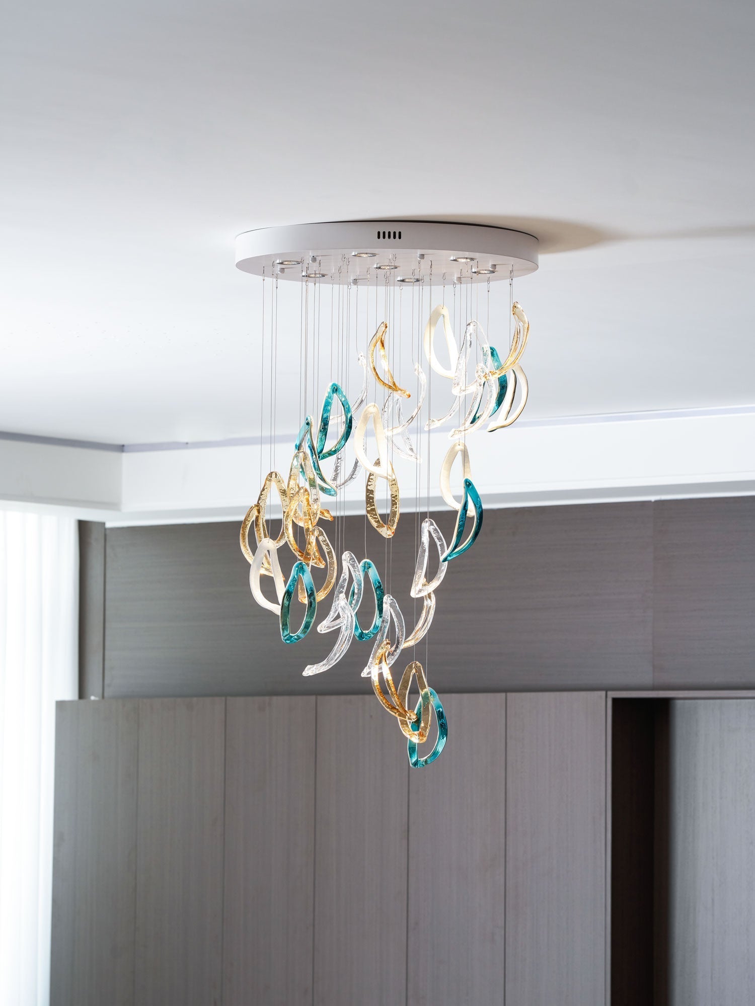 Aqua Ripple Glass Art Customizable Chandelier