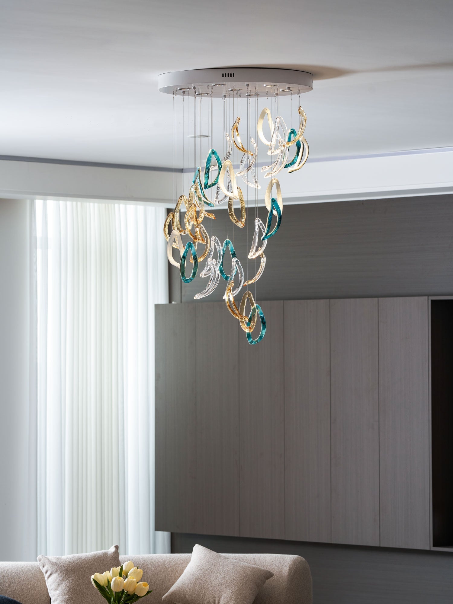 Aqua Ripple Glass Art Customizable Chandelier