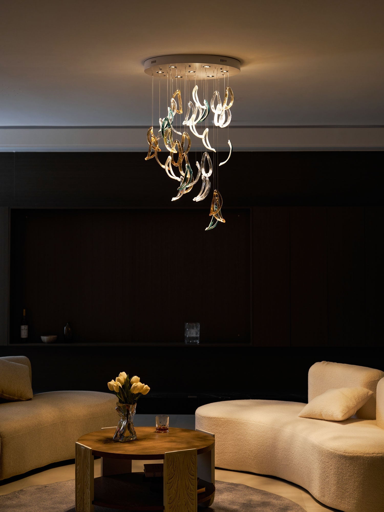 Aqua Ripple Glass Art Customizable Chandelier