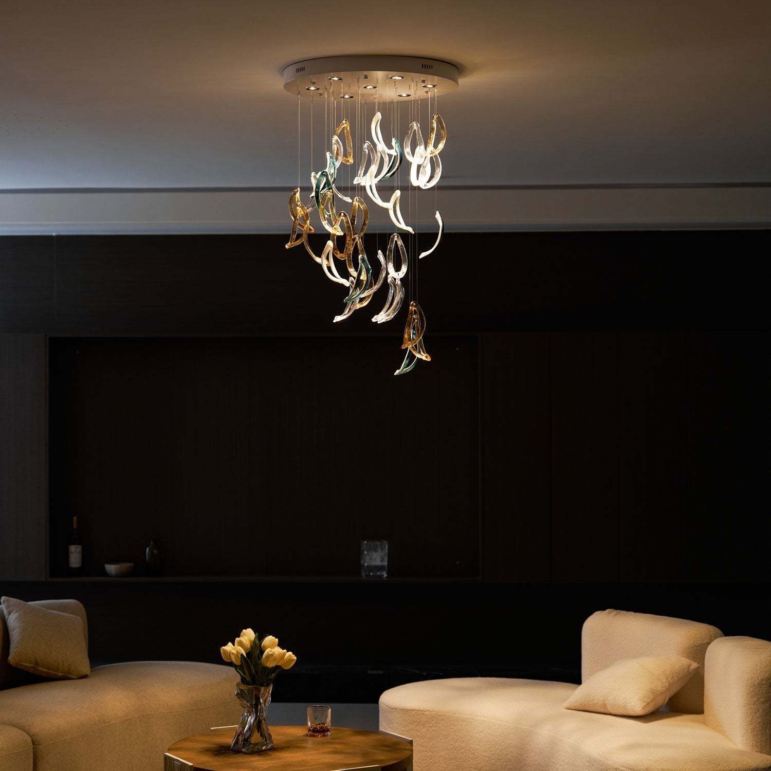 Aqua Ripple Glass Art Customizable Chandelier