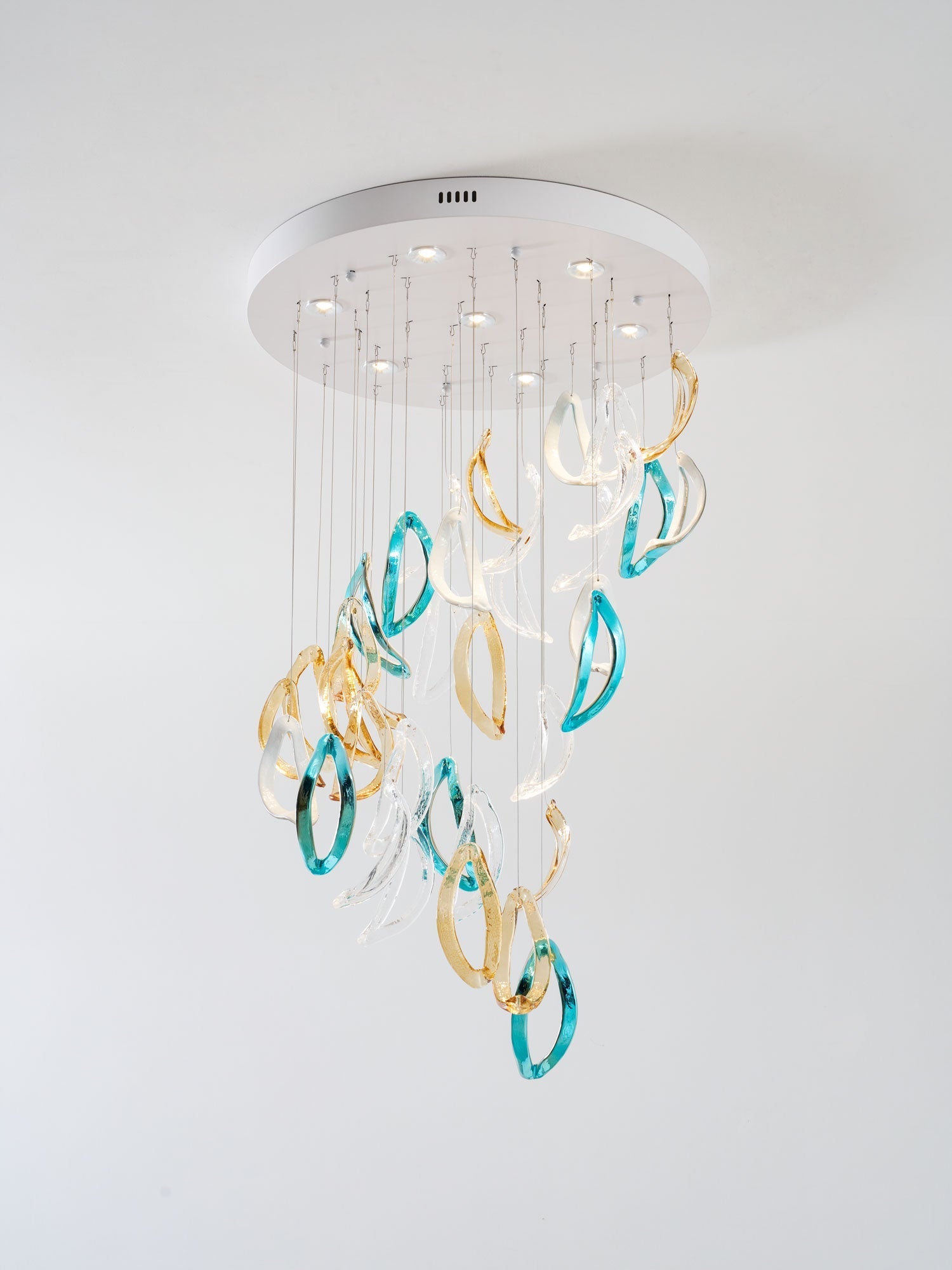Aqua Ripple Glass Art Customizable Chandelier