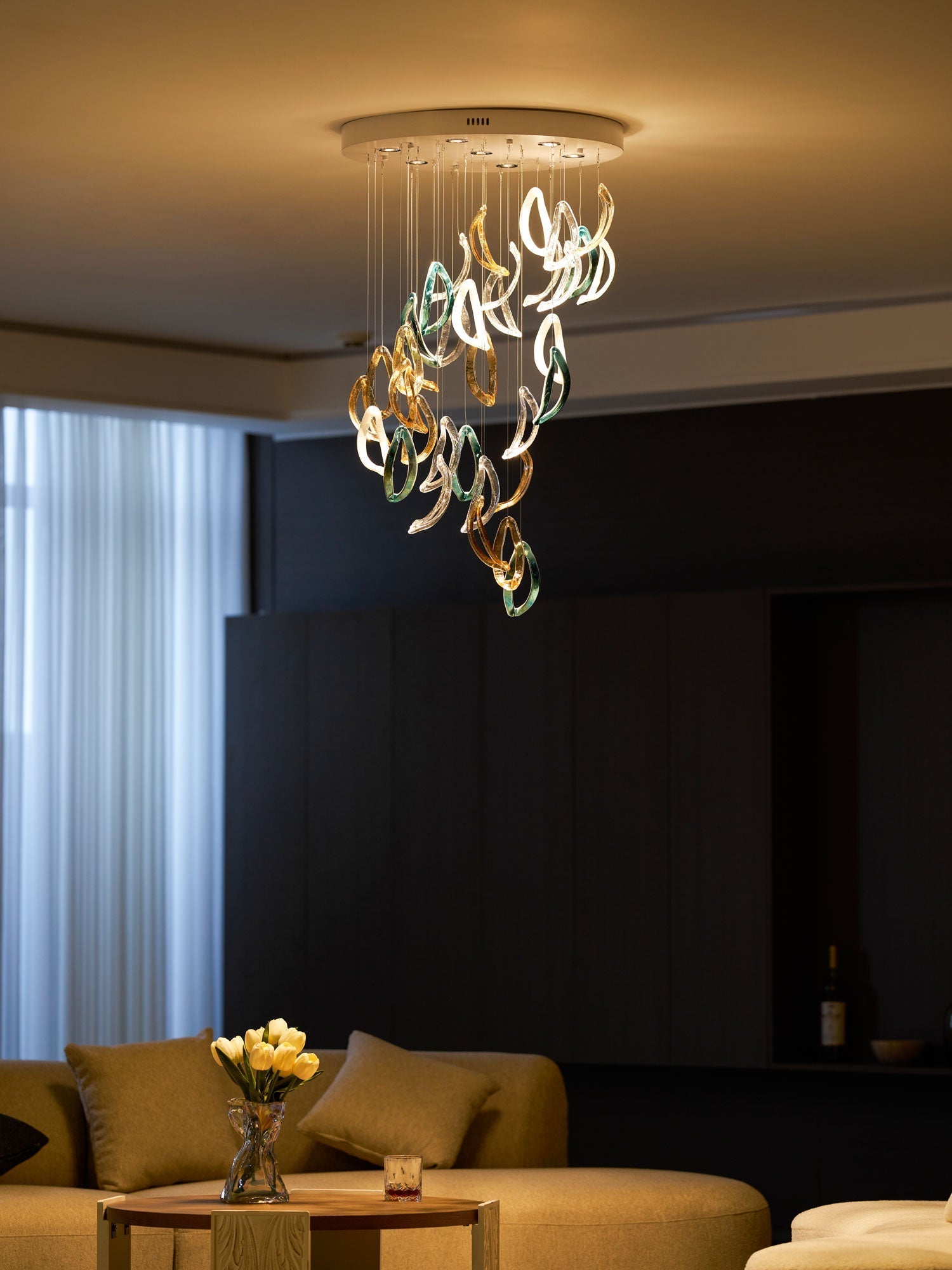 Aqua Ripple Glass Art Customizable Chandelier