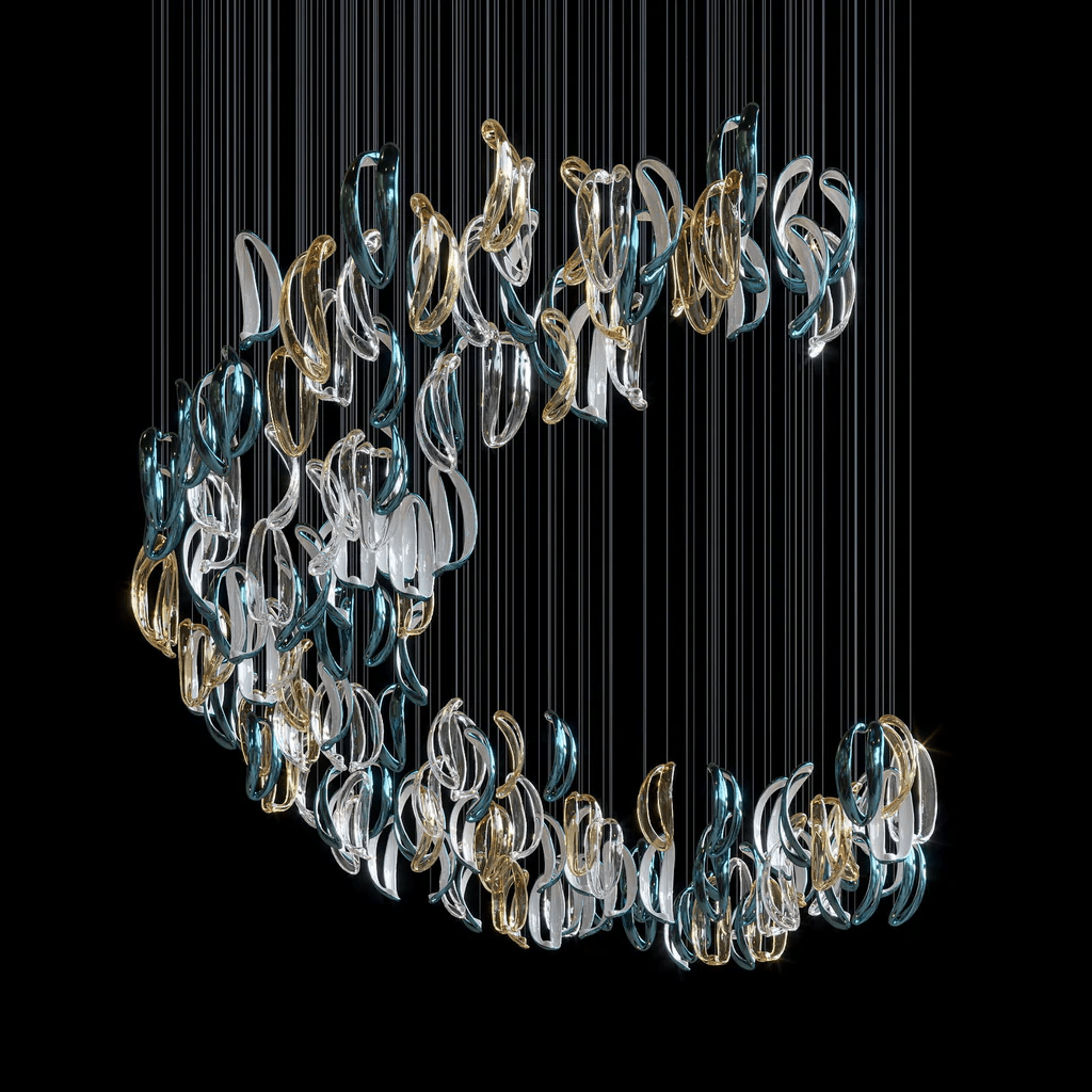Aqua Ripple Glass Art Customizable Chandelier
