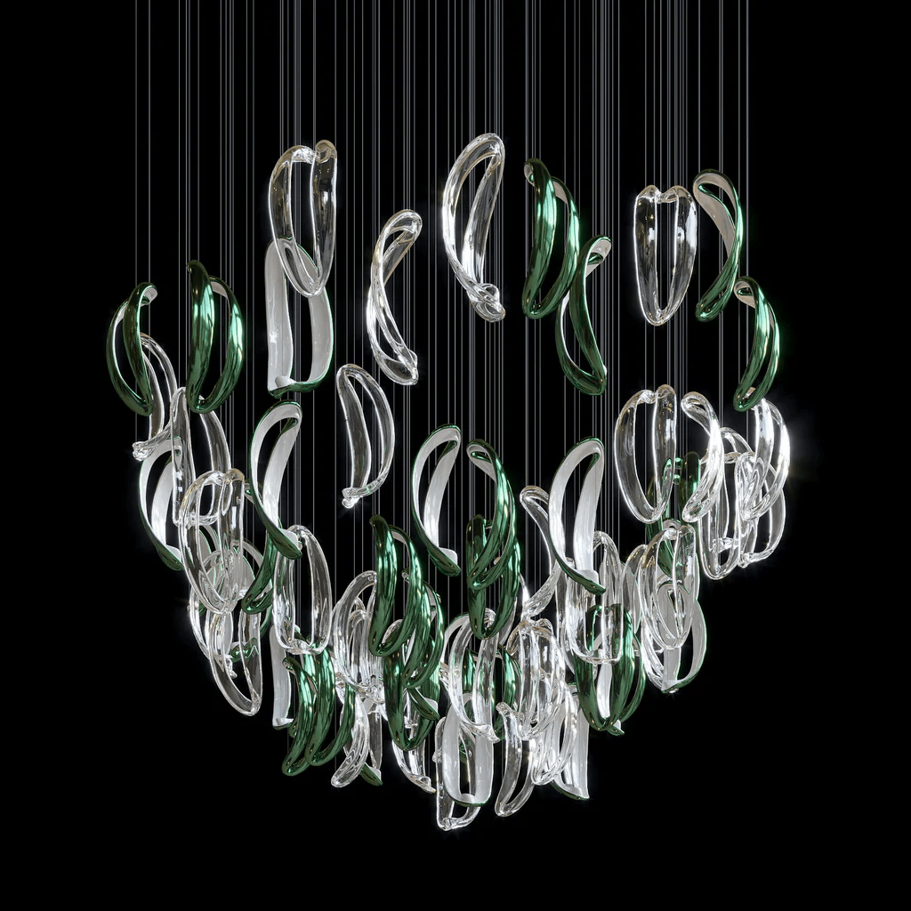 Aqua Ripple Glass Art Customizable Chandelier